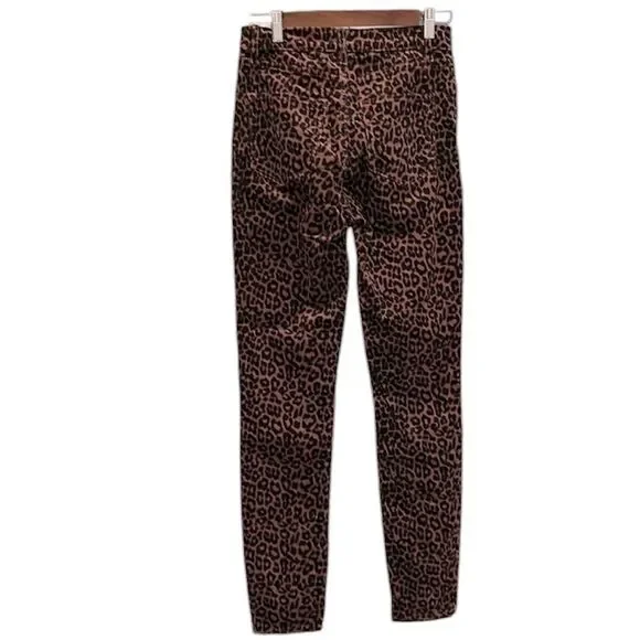 Loft Brown Corduroy Leopard Animal Print High Rise Waist Skinny Jeans Size 2 - Picture 6 of 12